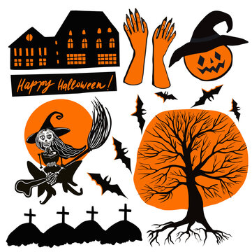 Set of halloweeen stickers, badges, scrapbooking elements. Happy halloween set. Day of the dead. Vector illustration. Halloween party, vector EPS 10