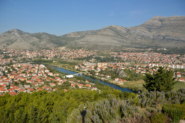 Fototapeta premium panoramic view of the city of Trebinje from the viewpoint next to the Orthodox Church, Bosnia and Herzegovina.