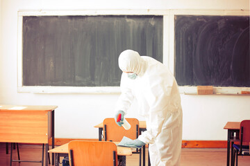 Cleaning and disinfection school class to prevent COVID-19.M