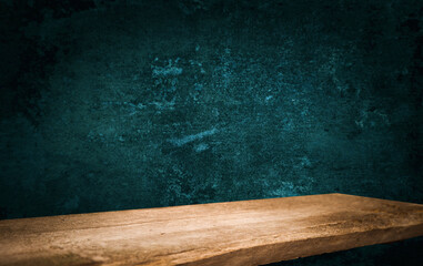 Old wooden table top with smoke on a dark background..
