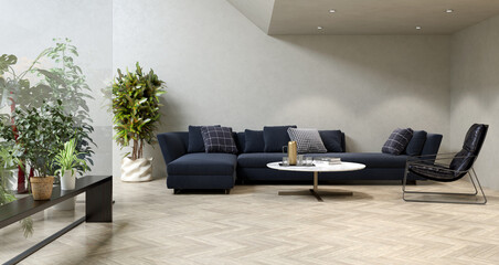 Large luxury modern minimal bright interiors room mockup illustration 3D rendering