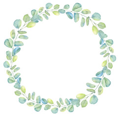 Watercolor hand painted floral wreath, floral border, jpg