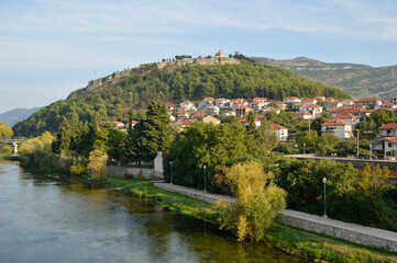 Fototapeta na wymiar view of Trebinje town on the banks of river Trebisnjica, Bosnia and Herzegovina