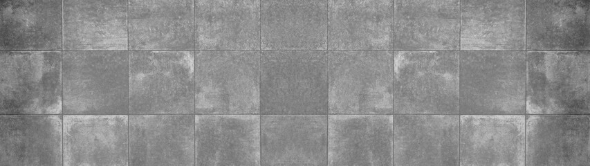 Seamless grunge grey gray anthracite square mosaic concrete cement stone wall tiles pattern texture wide background banner panoramic panorama
