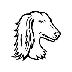 Head of Saluki Tazi or Persian Greyhound Mascot Side View Retro Black and White