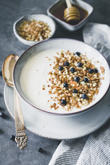 Breakfast bowl with yogurt and cereals