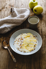 apple yogurt with sliced apples with cinnamon