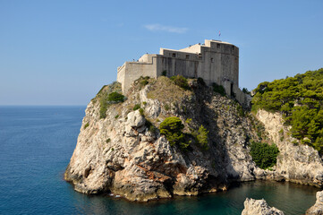Fototapeta na wymiar Lovrijenac fortress in Dubrovnik, Croatia, seen from the city walls in the sunny day