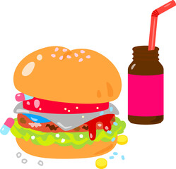 添加物、薬品まみれのハンバーガーのイメージ