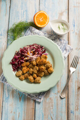 swordfish croquettes with red chicory salad