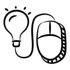 
Creative education icon, doodle design of mouse with light bulb 
