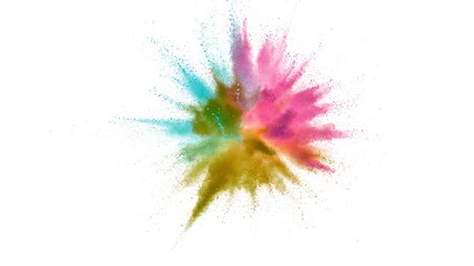 Explosion of colored powder on white background