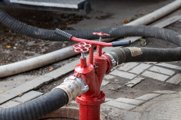 Fire engine rescue equipment. Pumps and hoses.