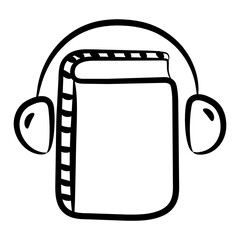 
Hand drawn icon of audio book, hand drawn vector style 
