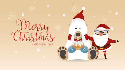Merry Christmas! Christmas cute animals character Santa Claus with White bear.