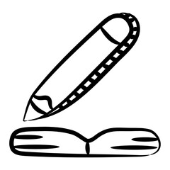
An icon of book with pencil, concept of workbook in doodle design 
