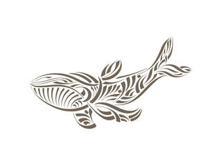 Vector Calligraphic Hand Drawn Whale - 378528408