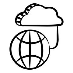 
Editable doodle icon of cloud internet, hand drawn vector design 
