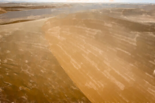 watercolor illustration: Abstract image of the surface of a sloping dune in the Sahara in Sudan, Africa