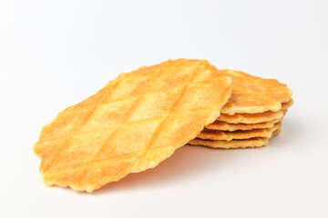 Waffle pastry on white background