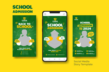 Back to School Admission Promotion Social Media Instagram Stories banner template. Design for social media