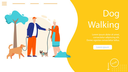 Vector banner of dog walking concept, pet sitting service