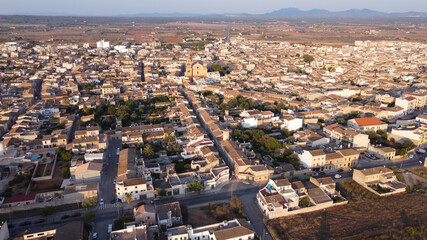 Aerial view of the village of Campos at sunset on a sunny day