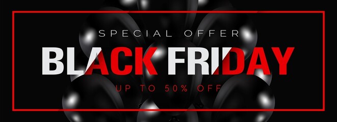 Black friday discount banner with balloons design