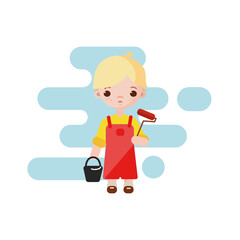 Cute little Boy painter. Boy painter isolated. Vector illustration.