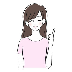 笑顔の女性　指差し