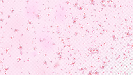 Nice Sakura Blossom Isolated Vector. Beautiful Blowing 3d Petals Wedding Frame. Japanese Blurred Flowers Wallpaper. Valentine, Mother's Day Tender Nice Sakura Blossom Isolated on Rose