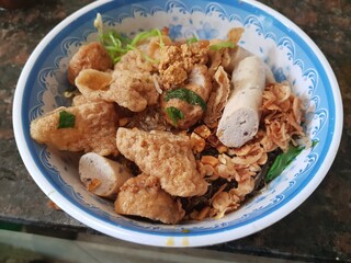 Vietnamese traditional breakfast dishes. Pho, vermicelli, cake.