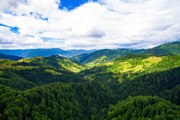 Obraz premium Aerial view of Synevyr National Nature Park, Zakarpattia, Ukraine. 