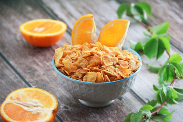 dry Breakfast muesli and fresh orange a slices