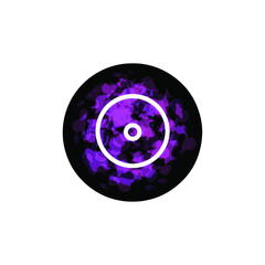 Sun astrology planet sign symbol with purple pink brush element. Magical round black icon isolated on white background. 