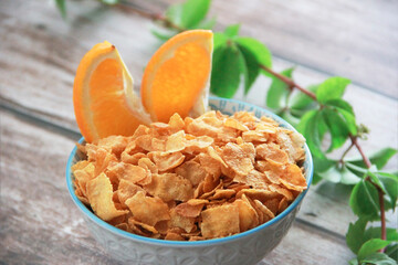 dry Breakfast muesli and fresh orange a slices
