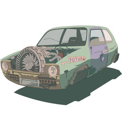 Cyberpunk car,  post-soviet, dark stile. Vector illlustration