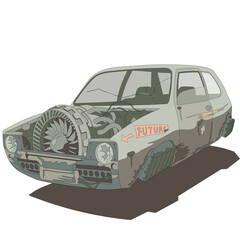 Cyberpunk car,  post-soviet, dark zombie stile. Vector illlustration