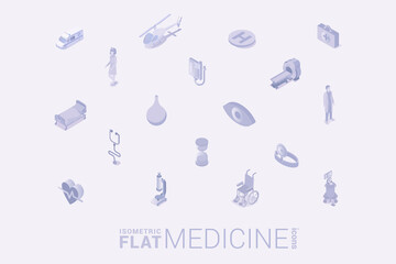 Medical Isometric icons Flat white monochrome vector concept.