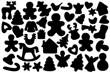 Christmas cookie silhouettes different form. Clip art on white background