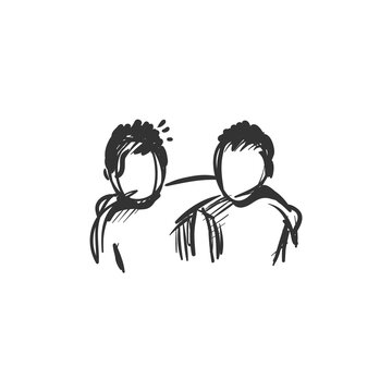 Best friend line icon.Two people standing together and hugging. Outline drawing. Strong bond. Deep human connection concept. Isolated vector illustration