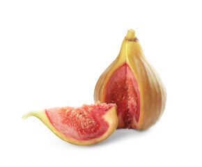 Tasty cut orange fig isolated on white