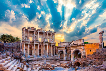 The Celsus Library of Ephesus Ancient City - obrazy, fototapety, plakaty