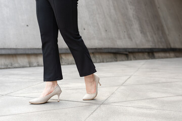 Close up of feet walking in high heels