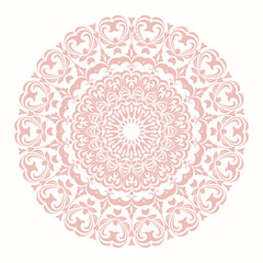 Elegant vintage vector round pink ornament in classic style. Abstract traditional pattern with oriental elements. Classic vintage pattern