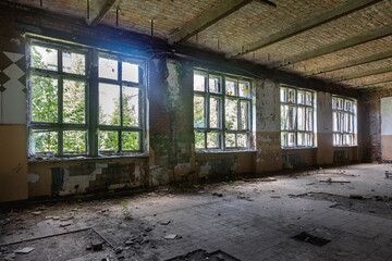 Abandoned manor house interior of the hall
