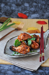 Barbecue Chicken Drumsticks Serve on White Plate