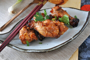 Close up Barbecue Chicken Drumsticks in Korean Style