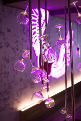 Hanging down wine glasses and krill heart lighting