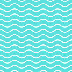 Seamless marine pattern. Geometric white, blue sea waves background. Neutral striped color water illustration of the nature, vacation, travel for wallpaper, wrapping paper, fabric, notebook, clothing